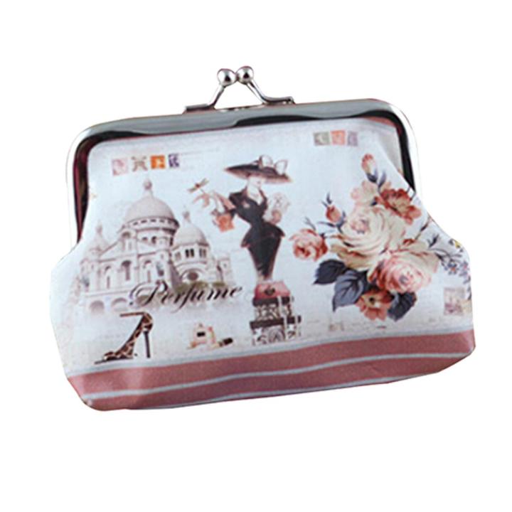 Women Flower Printed Clasp Top Purse Clutch Bag Key Coin Card Holder Wallet