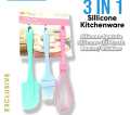 3 in 1 Silicone Kitchenware, 4-Piece Baking Kit, Basting Brush, Dough Spatula & Whisk,Mini Ginger Grater. 