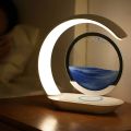 Quicksand Table Lamp Wireless Charging Desk Lamp 3D Hourglass Ornaments Sand Painting Night Light for Office Room Decoration. 