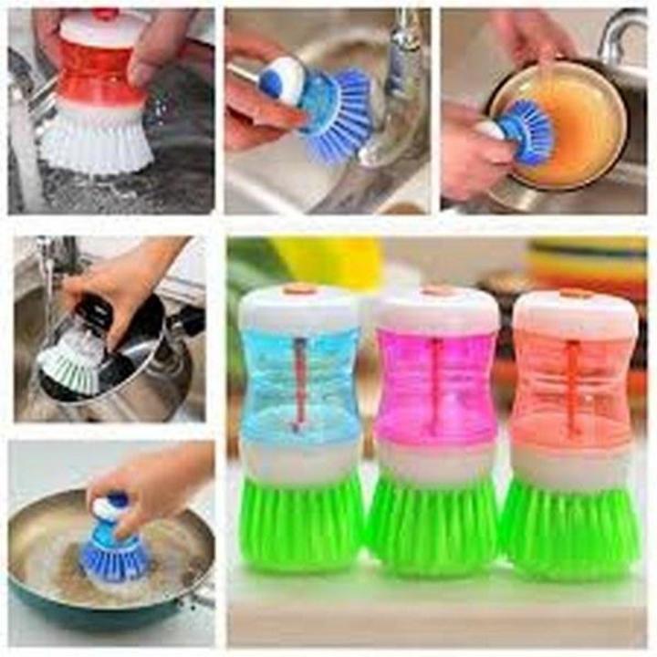 Kitchen Wash Tool Pot Dish Plastic Brush With Washing Up Liquid Soap Dispenser