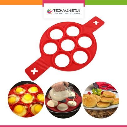 Techmanistan 7-Cavity Silicone Material Reusable Pancake Mold 7 Circles Eggs Ring Maker Kitchen Baking Cooking Tools