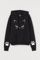 Kitty With Paw Printed Sleeves Kangaroo Hoodie For Women. 