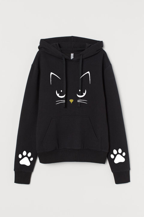 Kitty%20With%20Paw%20Printed%20Sleeves%20Kangaroo%20Hoodie%20For%20Women%20-%20Image%202