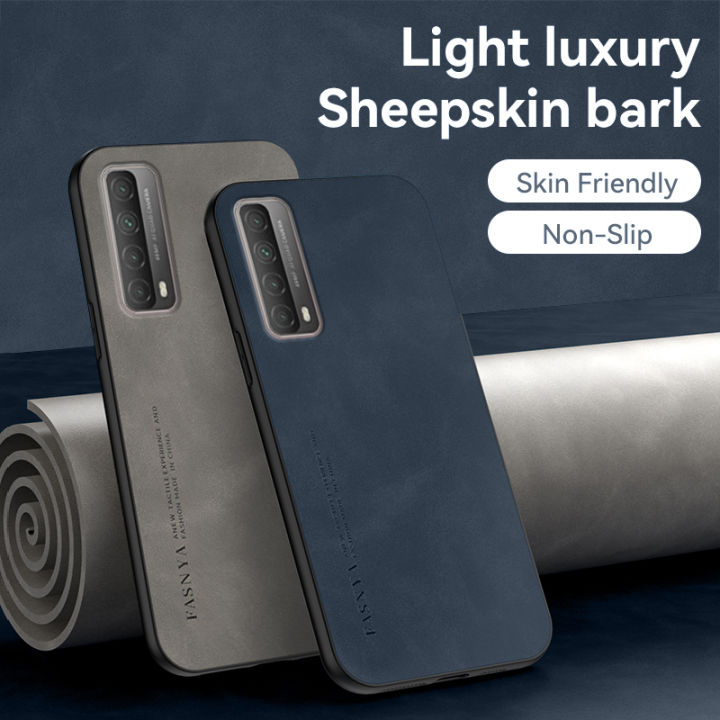 AnDyN Sheepskin Lambskin Case For Huawei Y7A Luxury Leather Phone Case Soft TPU Silicone Back Cover Lens Protect Shockproof Casing