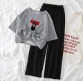 Printed Crop Top T-shirt and Plazo Night Suit Set for Women and Girls. 
