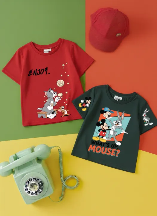 Kids Brand New Pack OF 2 Tom & Jerry & Friend Printed T-Shirts For Boys
