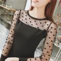 Korean Fashion Spring And Autumn Wear Net Yarn Long Sleeve Dress Female Medium Length Slimming Bag Buttock Temperament Bottom Skirt. 