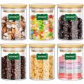 6pc Glass Jar with Wooden Lid air tight canister and jar - 450 ml Small Food Storage Containers for Home Kitchen, Tea, Herbs, Sugar, Salt, Coffee, Flour, Herbs, Grains Non-toxic, BPA free, Higher Thermal Shock Resistance than Regular Glass, Microwave safe. 
