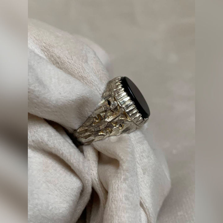 Men's Natural Black Aqeeq Ring 100 Original
