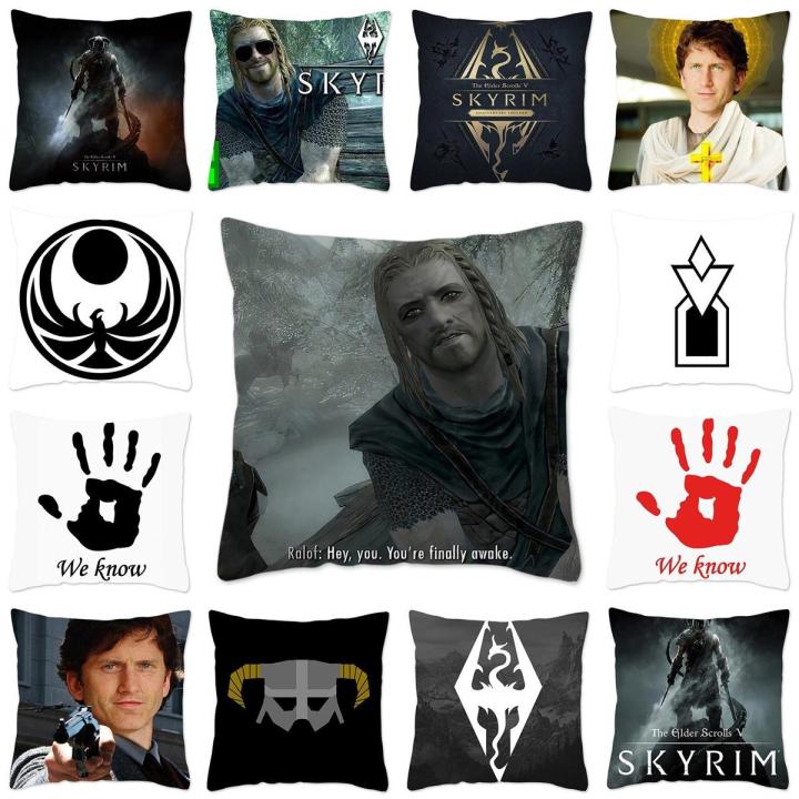 Hey You Youre Finally Awake Skyrim Meme Cushion Cover Sofa Decoration Square Throw Pillow Case 40x40cm Funny Todd Howard Printed