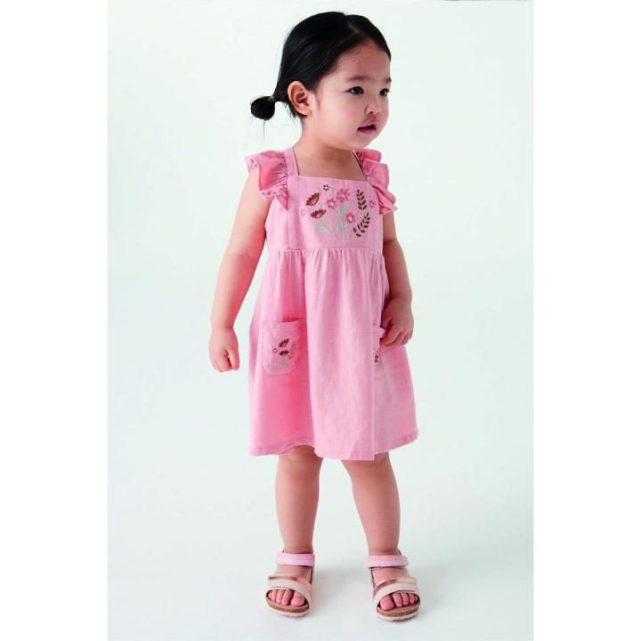 NEXT UK Pink Embroidered Linen Blend Dress Baby Clothing Clothes for Baby Girls