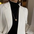 Korean Style Pearl Stone Cylinder Pendant Long For Woman Sweater Jewelry Party Girl Elegant Sweater Chain. 