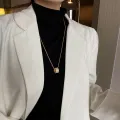 Korean Style Pearl Stone Cylinder Pendant Long For Woman Sweater Jewelry Party Girl Elegant Sweater Chain. 