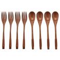 8 Pcs Wooden 9inch Japanese Spoon Fork Set Kitchen Wooden Cutlery Set. 