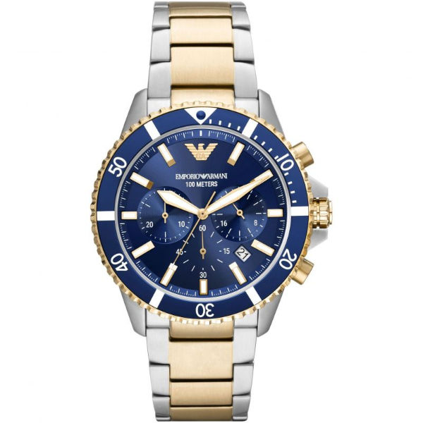 Emporio Armani Diver Two-tone Stainless Steel Navy Blue Dial Chronograph Quartz Watch for Gents - AR11362