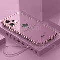 For Realme 9 4G Back Cover with Hand Strap Luxury Shiny 6D Plating Maple Leaves Pattern Protective Case Square Bumper Soft Silicone Mobile Phone Cases. 