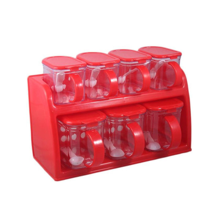 Spice Rack with 7 Spices Jars,Spice Rack Masala Box Spice Jar Storage Jar Boxes Red 7 Pcs Set for Kitchen