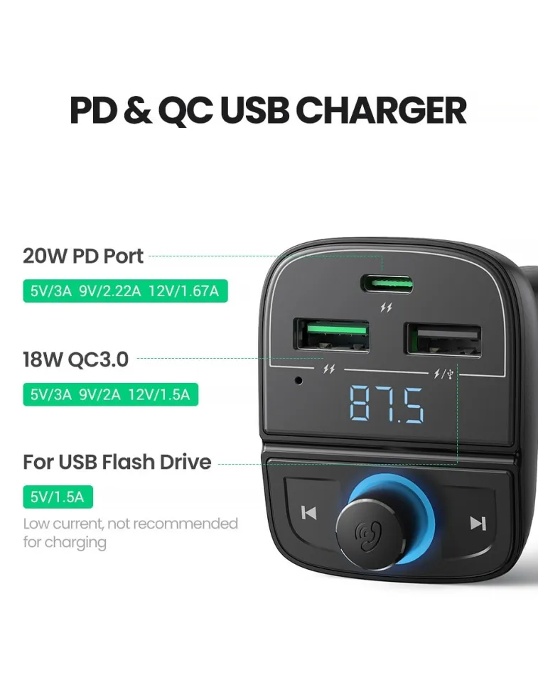 UGREEN Car Bluetooth Adapter Car Charger Bluetooth FM