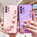 For Samsung Galaxy A32 4G Back Cover with 3D Love Heart Wristband Chain Fashion Bracelet Shiny Plating Phone Case Soft Silicone Bumper Protective Cover. 