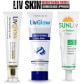 Pack of 3 Liv Skin Brightening Bundle - (For Men & Women) LivGlow Skin Brightening Cream, LivGlow Brightening Face Wash & SunLiv Sun Protection Cream. 
