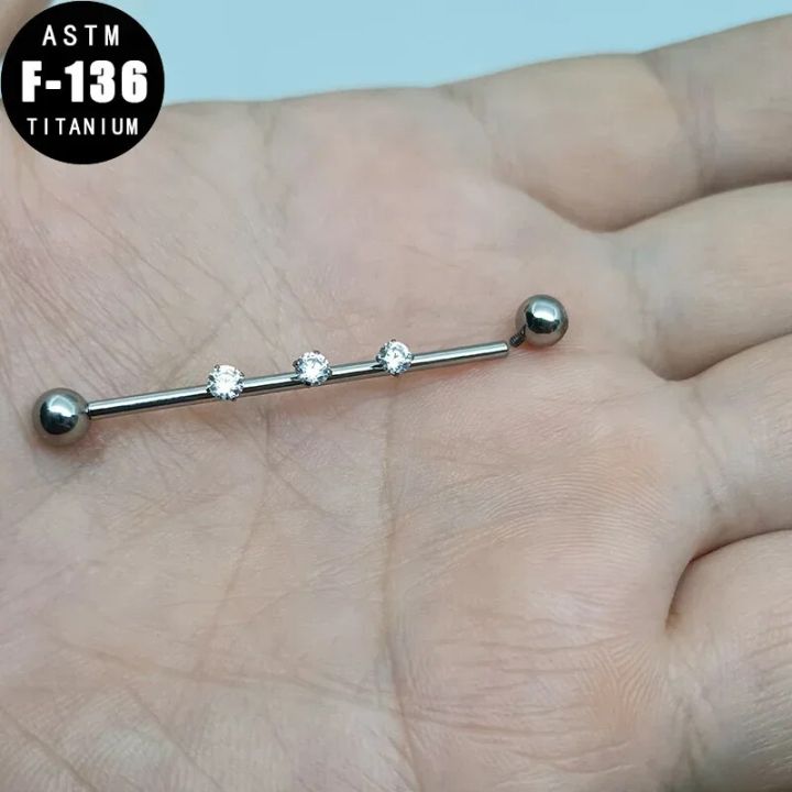 ASTM F136 Titanium Piercing Earring Industrial Barbell for Women Internal Thread Cubic Zircon 14G Cartilage Earring Body Jewelry