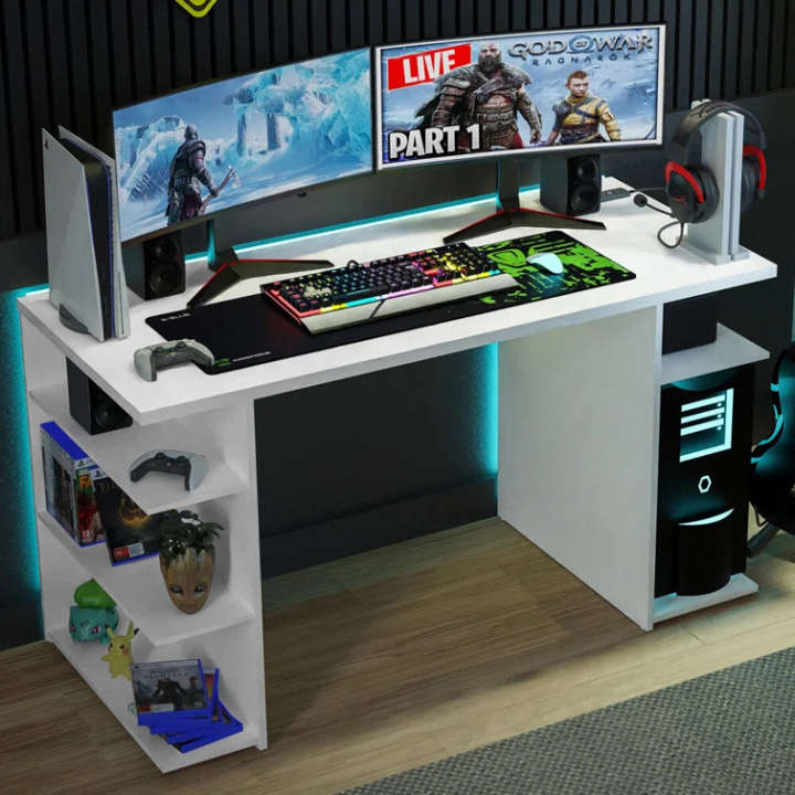 Arqam.B Gaming Computer Desk with 5 Shelves, Gaming desk , Computer table , Gaming Table  60 D x 136W x 75H cm