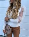beautifullady Fashion Women Puff Long Sleeve T-shirt Tops Shirts See through Sheer Mesh Blouse. 