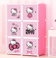 HELLO KITTY 6 Cubic DIY (Nylone) Plastic Baby Clothes Cabinet Space Saver Organizer / Baby cupboard and Baby Hanging Wardrobe - 6 Cubes Storage Cabinet & Wardrobe For Kids With Hanging Rod. 
