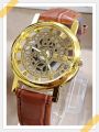 Skeleton Double Sided Glass Transparent Watch for Men / Women / Girls / Boys - Mens Leather. 