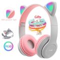 Wireless Headphones Cat Ear with Mic Blue-tooth Glow Light Stereo Bass Helmets Children Gamer Girl Gifts PC Phone Gaming Headset. 