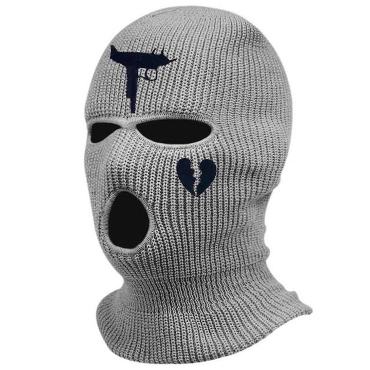Fashion Men Women Embroidery Balaclava Warm 3 Holes Full Face Cover Broken Heart Hood Knitted Balaclava Face Mask Winter Ski Mask for Winter Adult Supplies Vintage