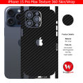 iPhone 15 Pro Max Skin/Wrap 360 Protection Sheet/ Carbon fiber/ Matte/ Transparent/ Lamination Back And Sides Included Camera Skin. 