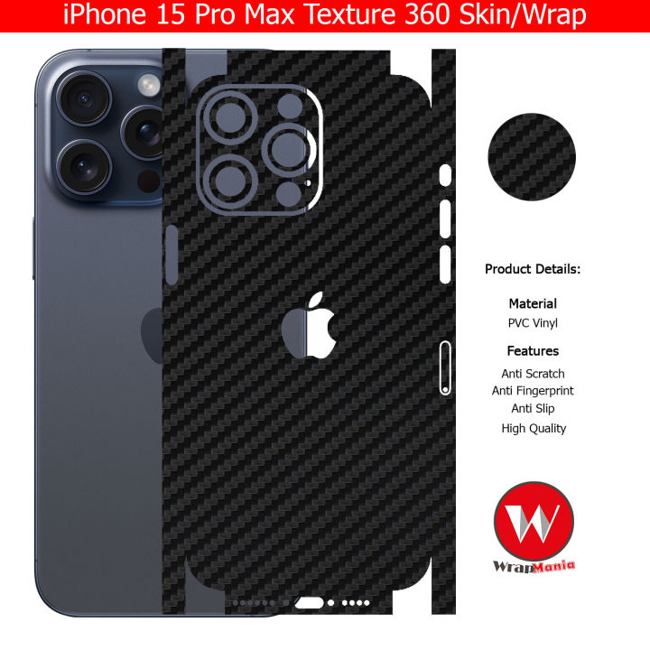 iPhone 15 Pro Max Skin/Wrap 360 Protection Sheet/ Carbon fiber/ Matte/ Transparent/ Lamination Back And Sides Included Camera Skin