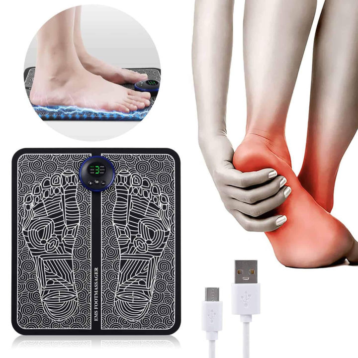 EMS Foot Massager Microcurrent Pulse Pain Relief Massager Mat Portable Folding Feet Massage Pad Machine Promotes Blood Circulation, Relaxation, Stress Relief, Muscle Pain Relief at Home or Office ( 8 Modes , 19 Intensity Levels )