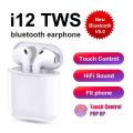 i12 Double Wireless Bluetooth Hand Free with Power Bank AirPods Stereo Earphones White bluetooth ear phone for all cell phones use. 