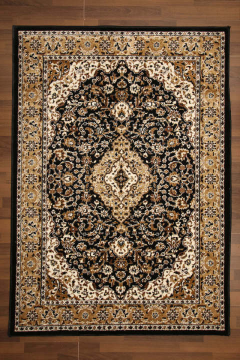 Nayyer Carpets - Black & Beige Medallion Traditional Design Rug