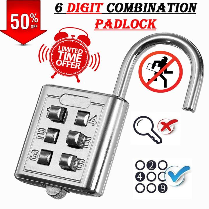 6 Digit Push Button Combination Padlock Portable Waterproof Keyless Smart Lock For Suitcase Gym School Drawer Locker Luggage Travel Bag Bicycle Scooter Tool Box Door Safety Security Protector Locks Anti Theft Dial Number Password Padlocks High Quality