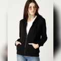 Black Zipper Pull Over Hoodie For Women. 