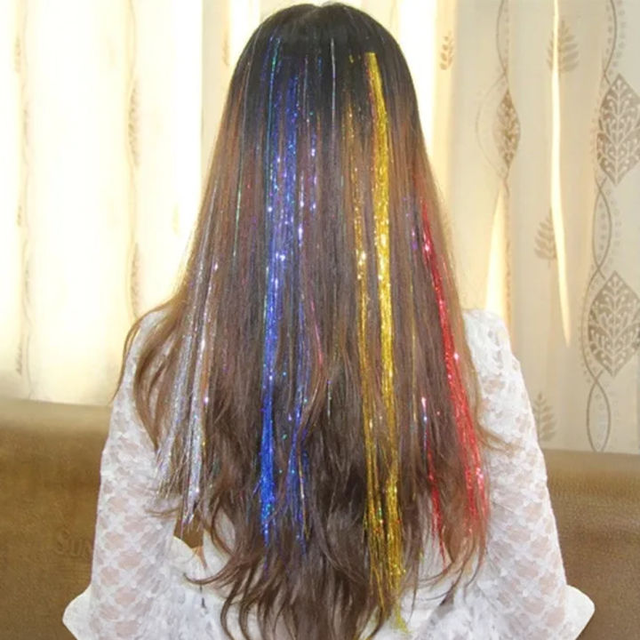 Clip-In Glitter Hair Tinsel Extensions - 48CM, Multicolor Set