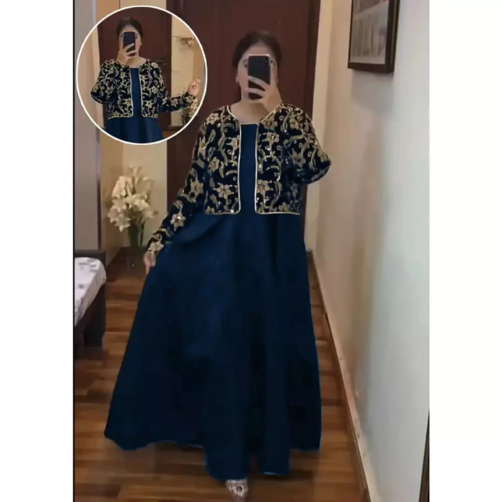 Aesthetic Sequins Embroidered Koti Jacket with Long Frock (2-Piece) Party Wear Maxi Dresses For Women