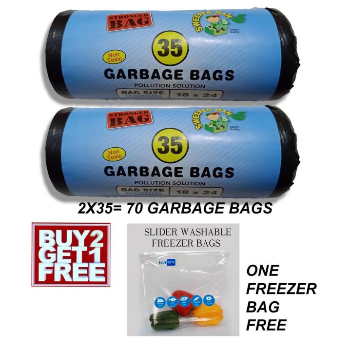2 Pack of 35 Garbage Bags with freezer bag 18X24Inch