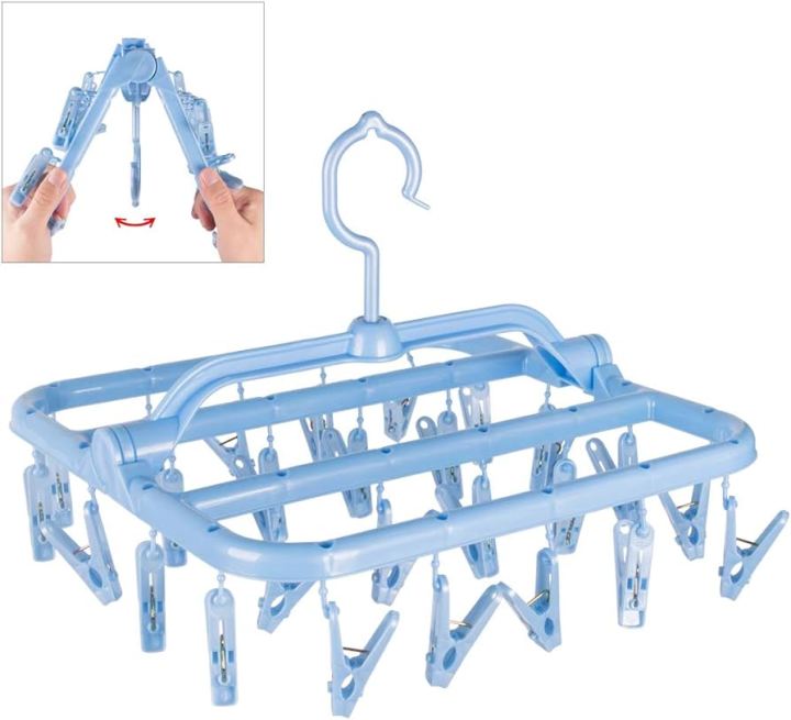 1 Pc Plastic 24 Pins / Clips Laundry Clothesline Clothes Hanging Rack for Clothing Wind-Proof Hook for Drying Undergarments Hanger Baby Cloth Stand Towels & Bras Underwear, Lingerie, Hosiery, Swimsuits and Other Fine Delicate Cloths