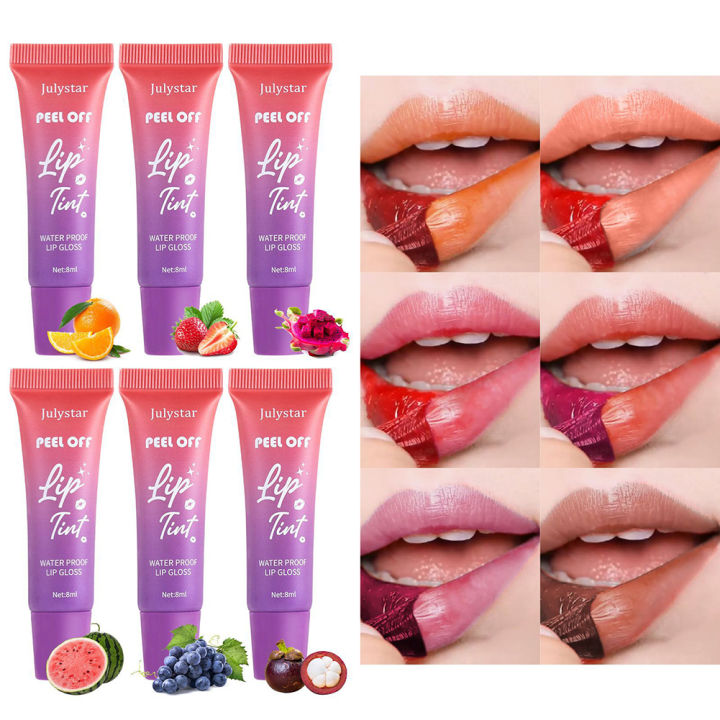 6 Colors Tear Off Lip Glaze Fruity Matte Liquid Lipstick Tint Color Dye Waterproof Lip Stain Lasting Makeup Peel Off Cosmetics