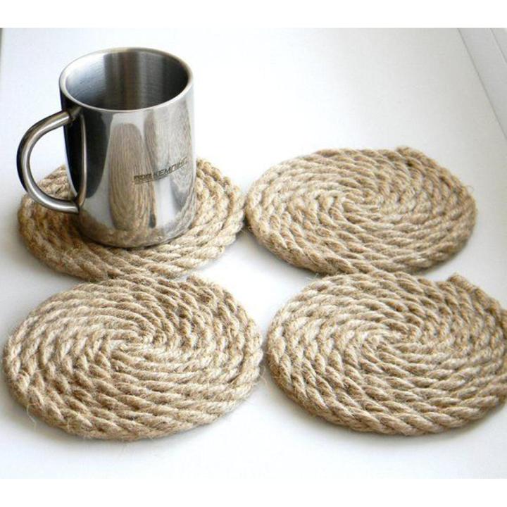 Rope Tea Mat, 4 pcs set Jute Rope Coasters, Handmade Natural Tea Mat ...
