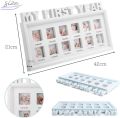 My First Year Photo Frame Baby 0 Month till12 Months 1 Year Growth Picture Frame Baby Shower Gift Newborn Growth Children Keepsake Birthday Gift Plastic Frame Baby Picture with Bracket Foot Photo Frame Wall Deco Room Deco for First Year Memory New Born Ba. 