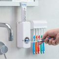 Toothpaste Dispenser With 5 Brush Holder Wall Mounted Automatic Hands Free Toothpaste Dispenser. 