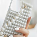 Infinix Smart 9 Back Cover for Girls Luxury White Pearl & Rhinestone Clear Case | 3D Bling Diamond Studded Soft TPU  Pouch Cover. 