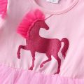 VIKITA Girls Long Sleeve Dress Kids Unicorn Cartoon Dresses Girls Layered Mesh Tulle Princess Birthday Party Children Clothing. 