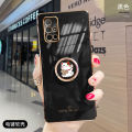 For Samsung Galaxy A71 Cover + Ring Holder Stand Shiny Plating Square Bumper Phone Case Lens Protection Soft Silicone Shockproof Protective Back Cover. 