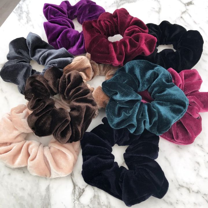 Pack of 6 Velvet Scrunchies - Soft Plain Hair Valvet Poni for Girls